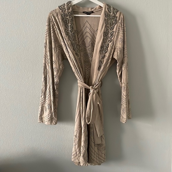 Boston Proper Embellished Laser Cut Embroidered Tie Front Cardigan EUC! - Picture 2 of 7